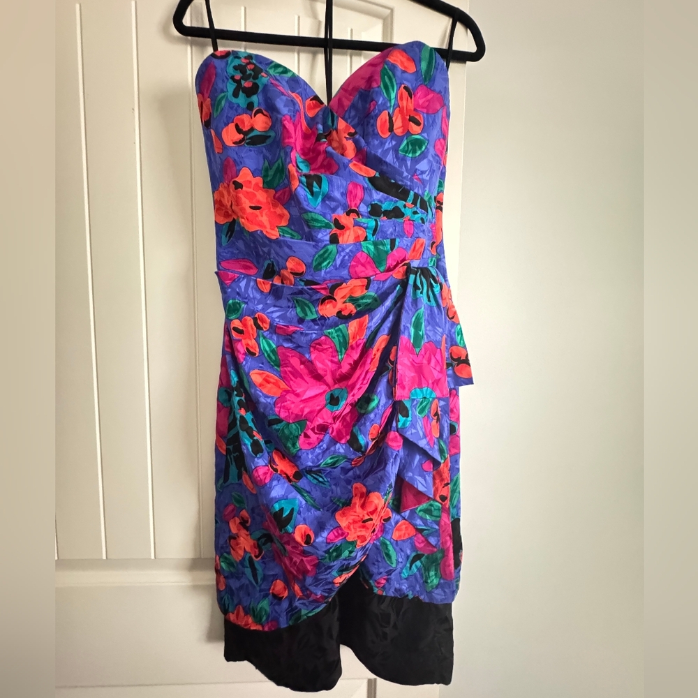 Vintage AJ Bari  Lord & Taylor Womens Abstract Print 90's Silk Cocktail Dress 10